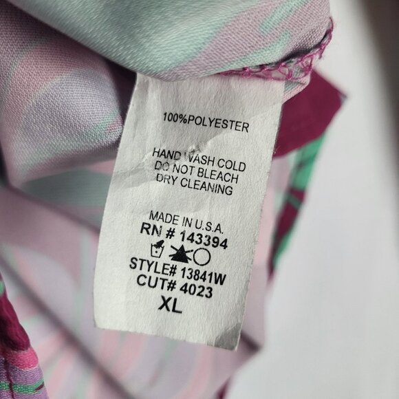 Cotton Bleu Top Blouse Women's XL Pink Floral Boho Balloon Sleeves Silky Peasant - Picture 7 of 7